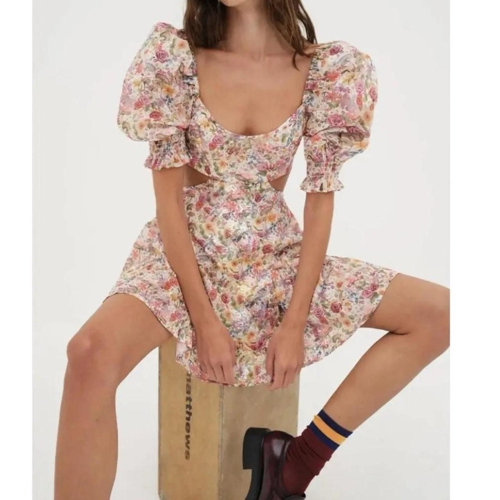 For Love & Lemons Arya Mini Dress for Women Floral Cut Out Size S